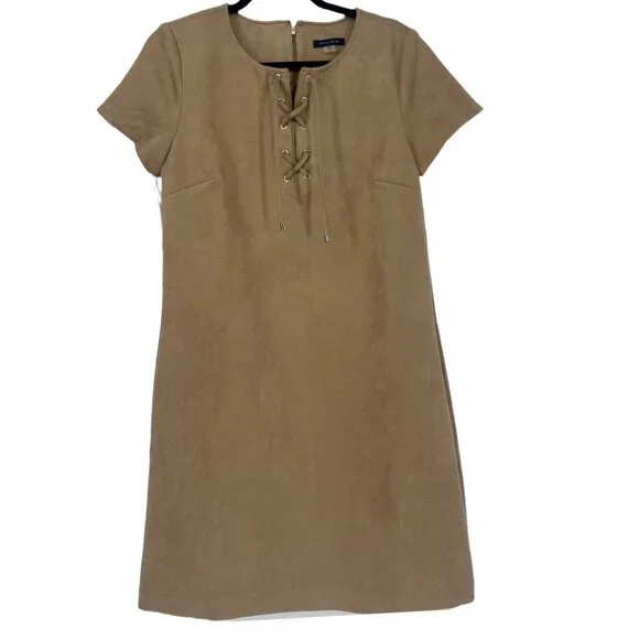 NWT Tommy Hilfiger Camel Faux Suede Lace Up Shift Dress 10 - Picture 5 of 6